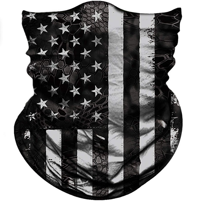 Obacle Motorcycle Face Mask Sun UV Dust Wind Protection Tube Mask Seamless Bandana Face Mask for Men Women Bike Riding Cycling Biker Fishing Outdoor Festival (US Flag Black Gray) - Image 1